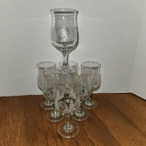 Libbey Winter Scene set of 7 8" Tall Egg Nog Glasses